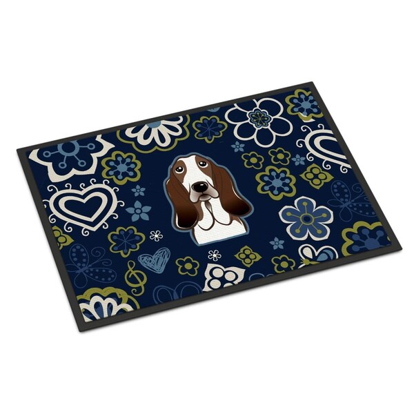 Carolines Treasures 24 x 36 in. Blue Flowers Basset Hound Indoor or Outdoor Mat BB5094JMAT - main